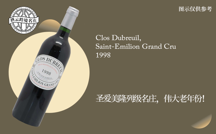 【国均9折!伟大老年份,圣埃美隆GC!】Clos Dubreuil, Saint-Emilion Grand Cru 1998 现货