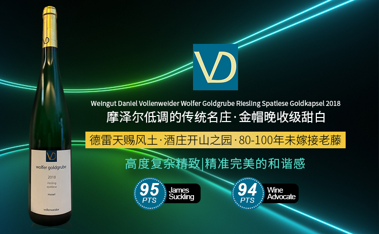 【金帽,金帽,金帽!!】Weingut Daniel Vollenweider Wolfer Goldgrube Riesling Spatlese Goldkapsel 2018